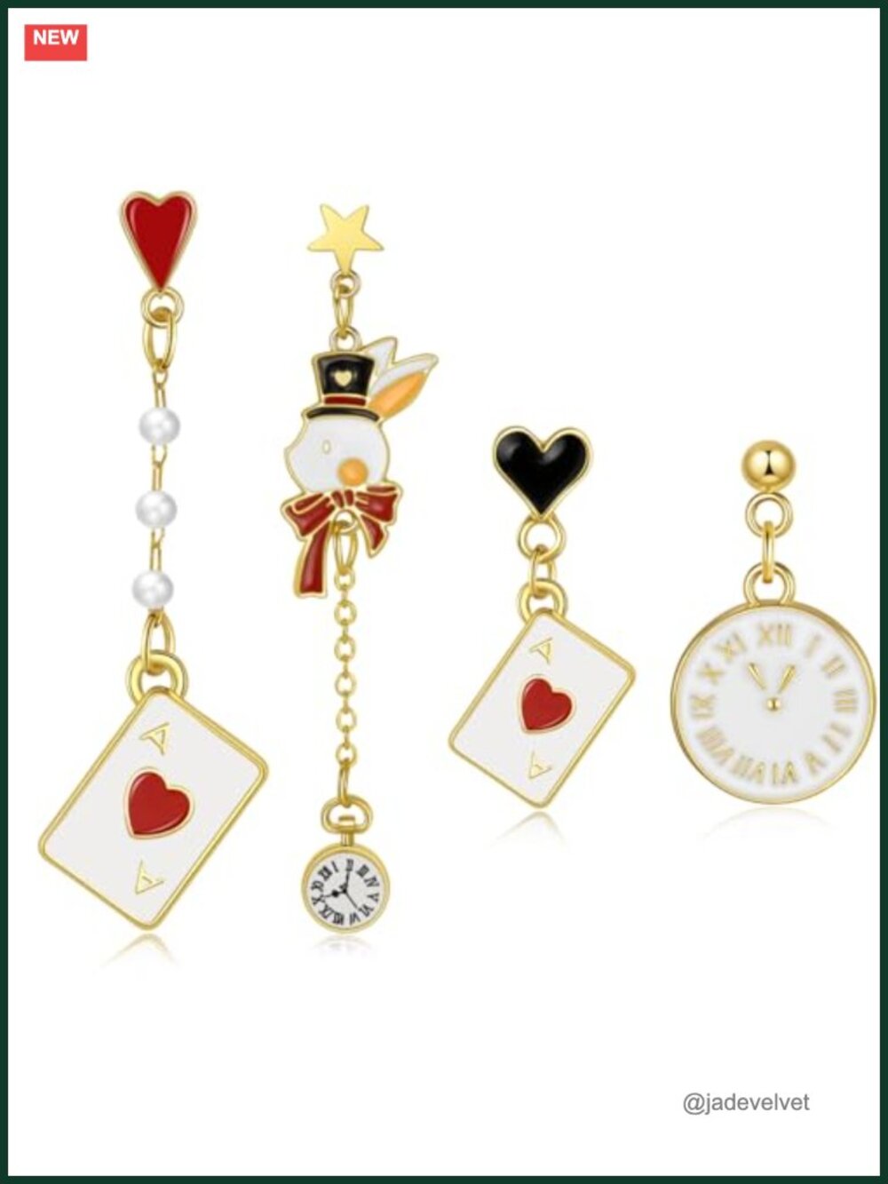 Asymmetric Clock & Heart Dangle Earrings Alloy Enamel Party Costume Accessories